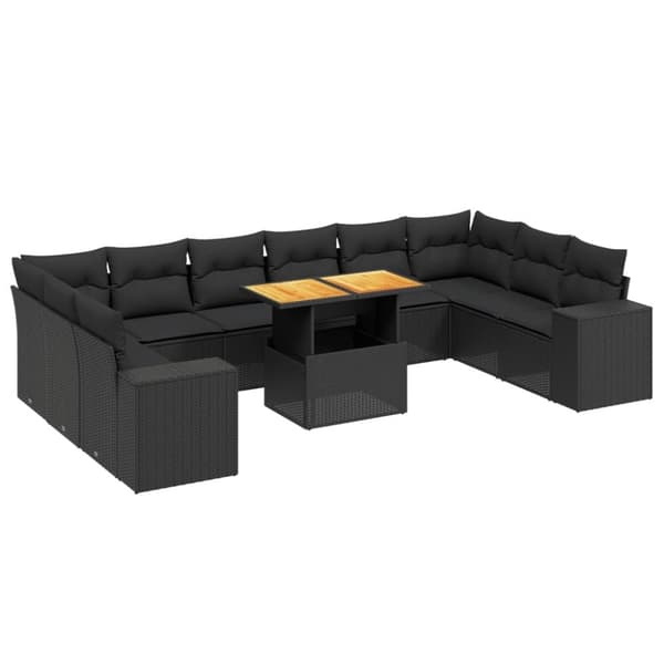 vidaXL sofasæt til haven 11 dele med hynder polyrattan sort
