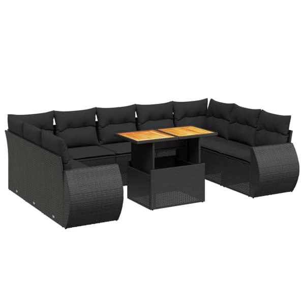 vidaXL sofasæt til haven 10 dele med hynder polyrattan sort