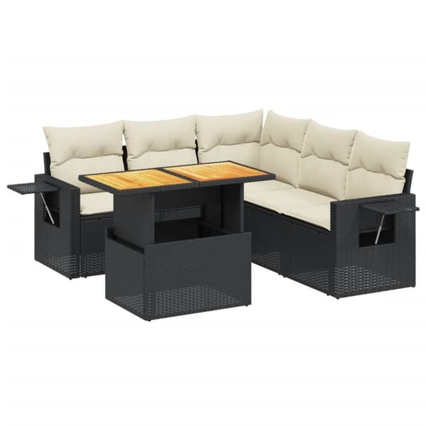 vidaXL sofasæt til haven 6 dele med hynder polyrattan sort