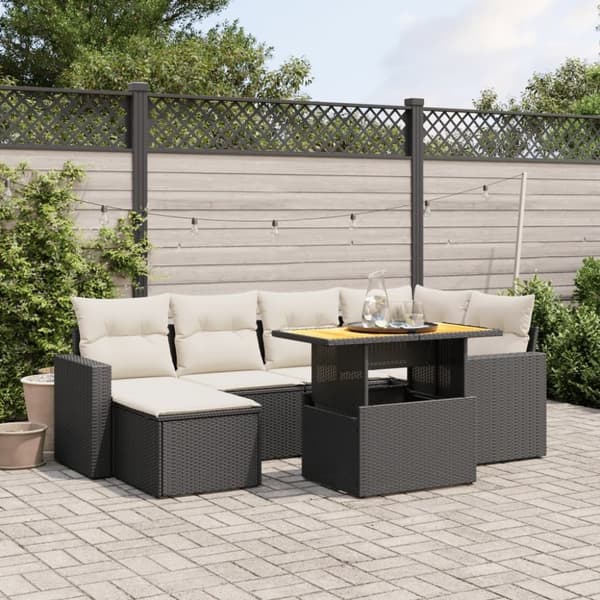 vidaXL sofasæt til haven 7 dele med hynder polyrattan sort