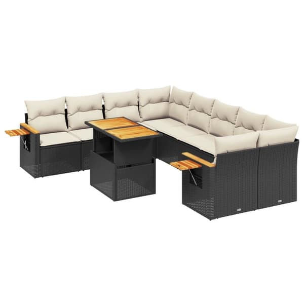 vidaXL sofasæt til haven 9 dele med hynder polyrattan sort