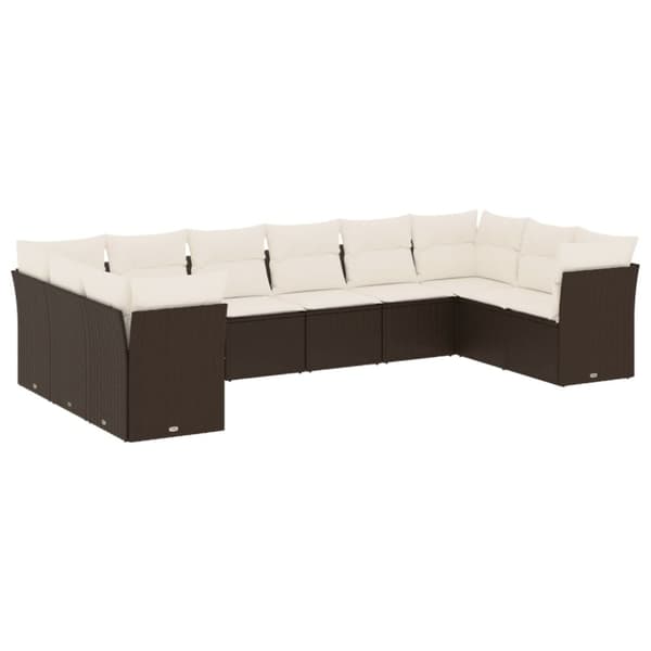 vidaXL sofasæt til haven 10 dele med hynder polyrattan brun