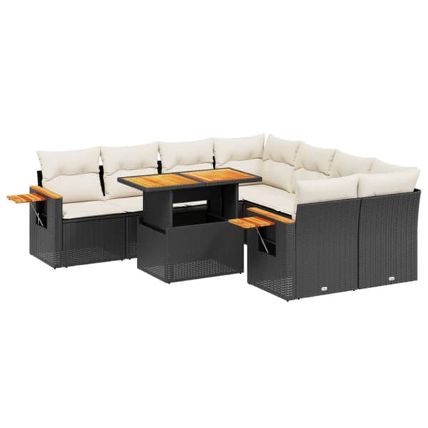 vidaXL sofasæt til haven 9 dele med hynder polyrattan sort