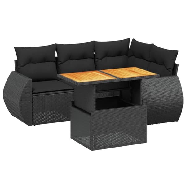 vidaXL sofasæt til haven 5 dele med hynder polyrattan sort
