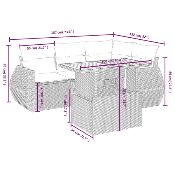 vidaXL sofasæt til haven 5 dele med hynder polyrattan sort