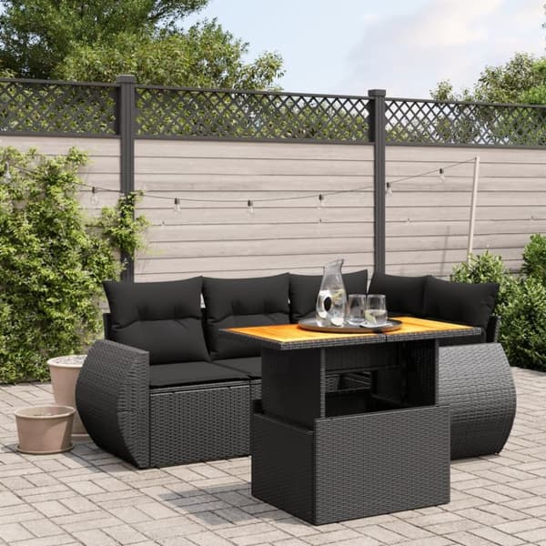 vidaXL sofasæt til haven 5 dele med hynder polyrattan sort