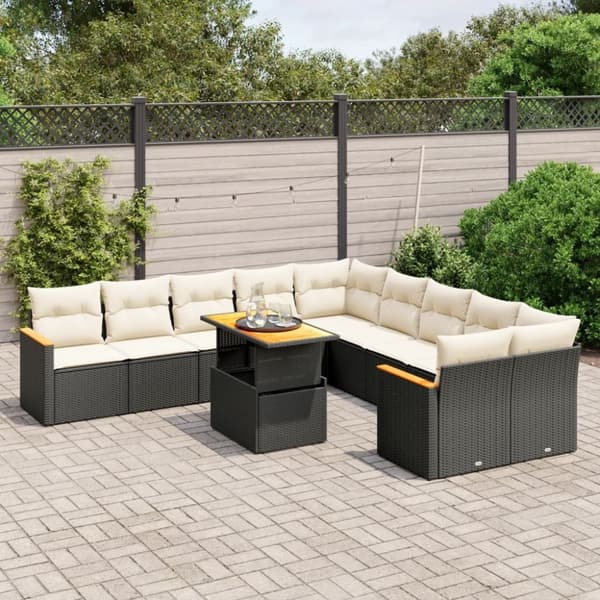 vidaXL sofasæt til haven 11 dele med hynder polyrattan sort
