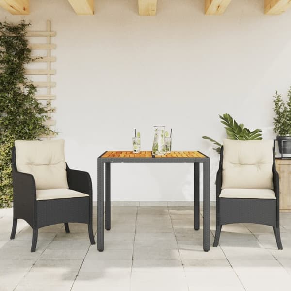 vidaXL spisebordssæt til haven 3 dele med hynder polyrattan sort