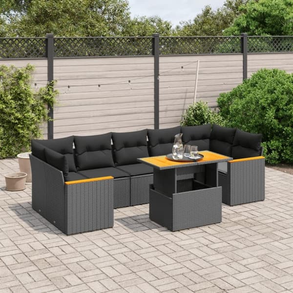 vidaXL sofasæt til haven 8 dele med hynder polyrattan sort