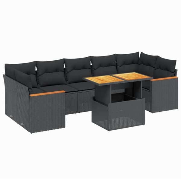 vidaXL sofasæt til haven 8 dele med hynder polyrattan sort