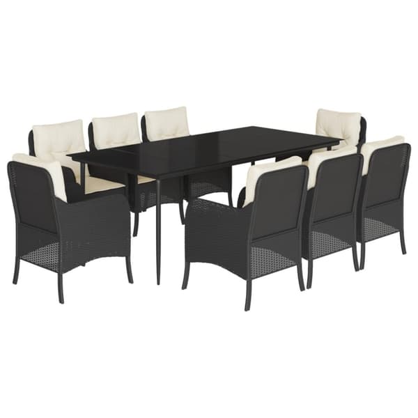 vidaXL Hagespisegruppe 9 deler svart polyrotting