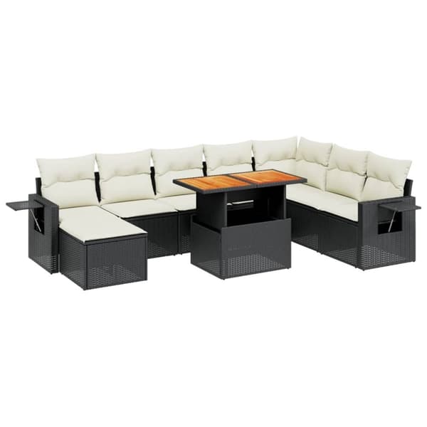 vidaXL sofasæt til haven 9 dele med hynder polyrattan sort