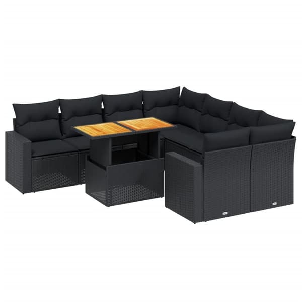 vidaXL sofasæt til haven 9 dele med hynder polyrattan sort