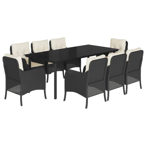 vidaXL Hagespisegruppe 9 deler svart polyrotting