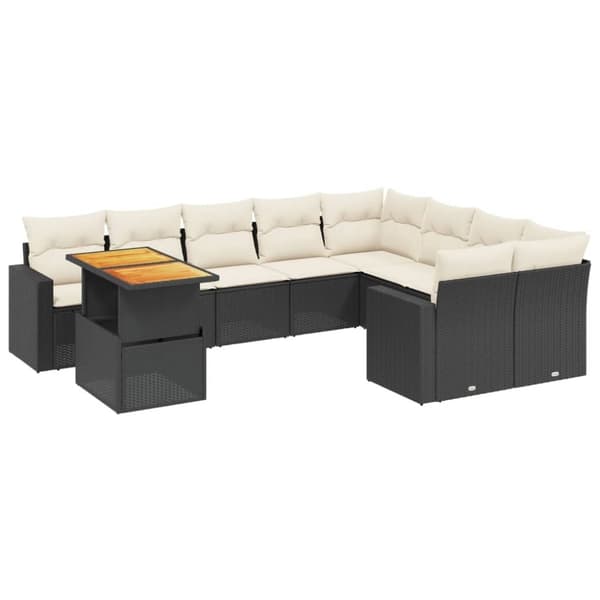 vidaXL sofasæt til haven 10 dele med hynder polyrattan sort