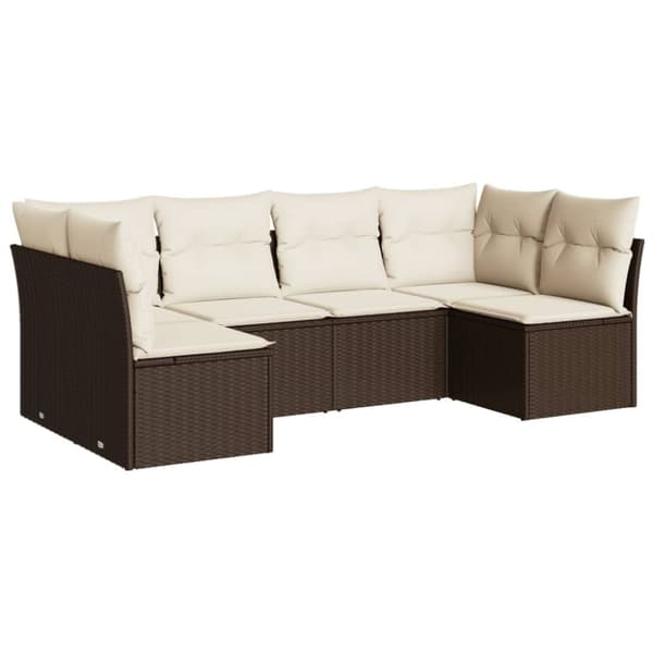 vidaXL sofasæt til haven 6 dele med hynder polyrattan brun