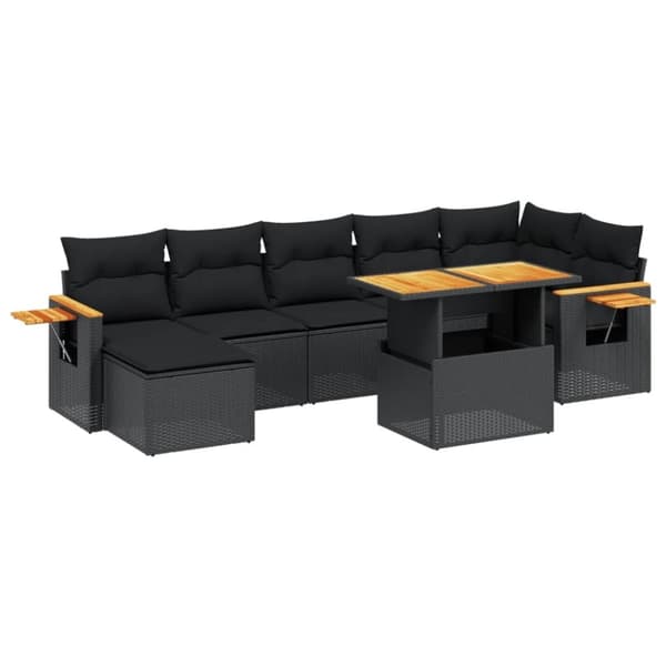 vidaXL sofasæt til haven 8 dele med hynder polyrattan sort