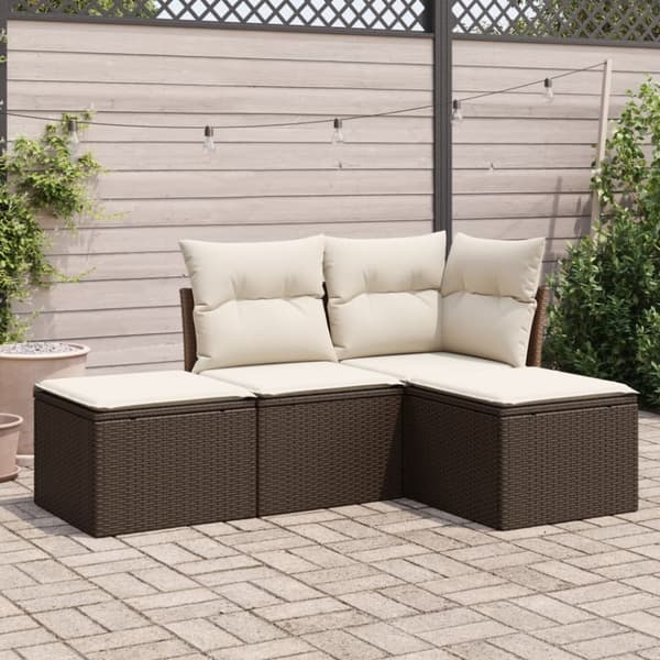vidaXL sofasæt til haven 4 dele med hynder polyrattan brun