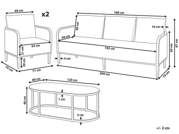 Udendørs sofasæt råhvid 5-personers aluminium stofhynder sofabord lænestole sofa moderne stil