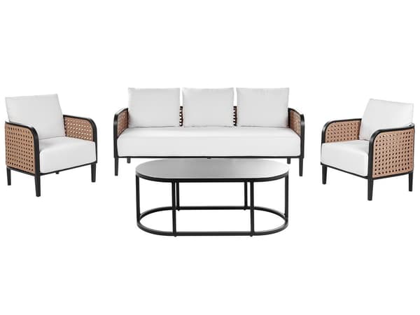 Udendørs sofasæt råhvid 5-personers aluminium stofhynder sofabord lænestole sofa moderne stil