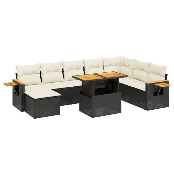 vidaXL sofasæt til haven 9 dele med hynder polyrattan sort
