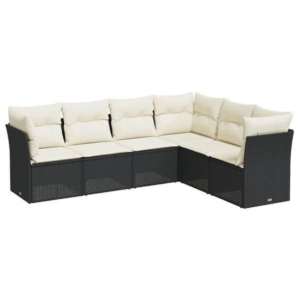 vidaXL sofasæt til haven 6 dele med hynder polyrattan sort