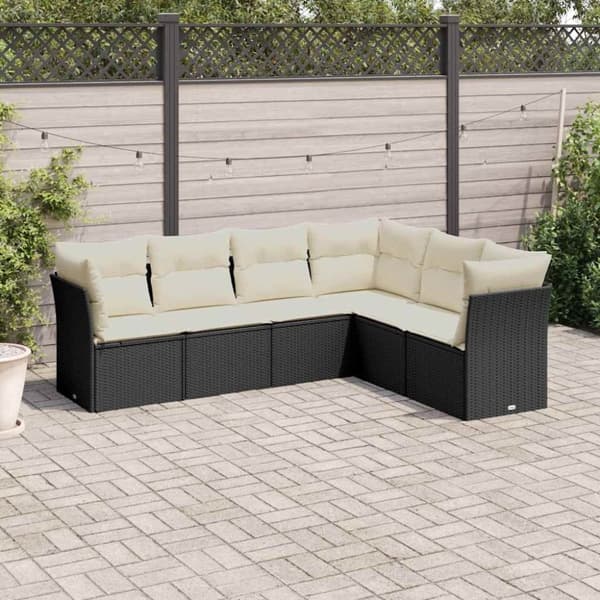 vidaXL sofasæt til haven 6 dele med hynder polyrattan sort