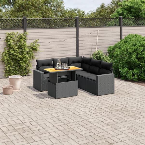 vidaXL sofasæt til haven 6 dele med hynder polyrattan sort