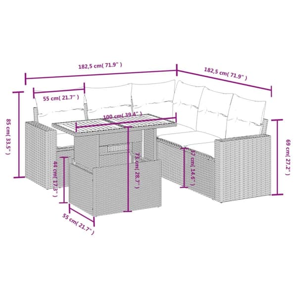 vidaXL sofasæt til haven 6 dele med hynder polyrattan sort