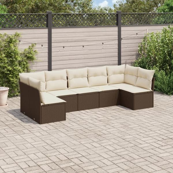 vidaXL sofasæt til haven 7 dele med hynder polyrattan brun