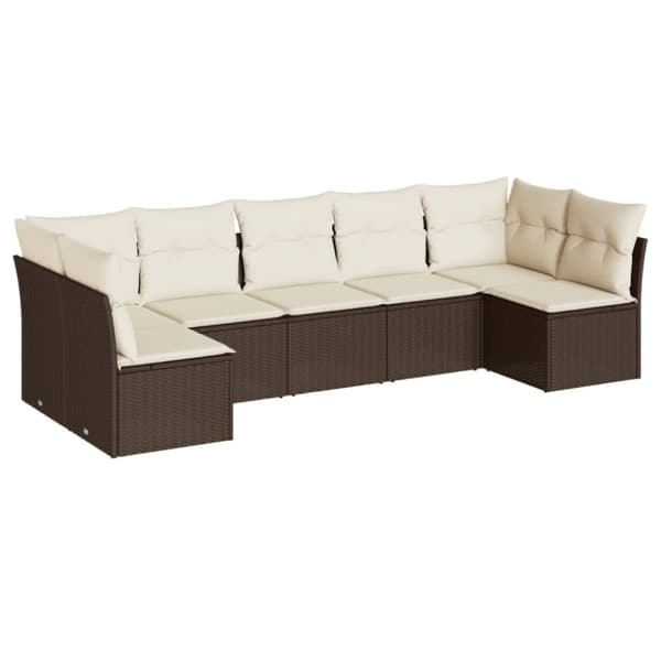 vidaXL sofasæt til haven 7 dele med hynder polyrattan brun