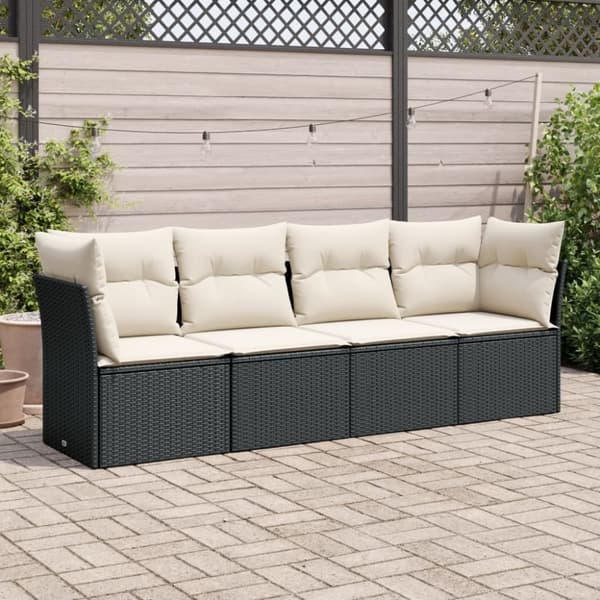 vidaXL sofasæt til haven 4 dele med hynder polyrattan sort