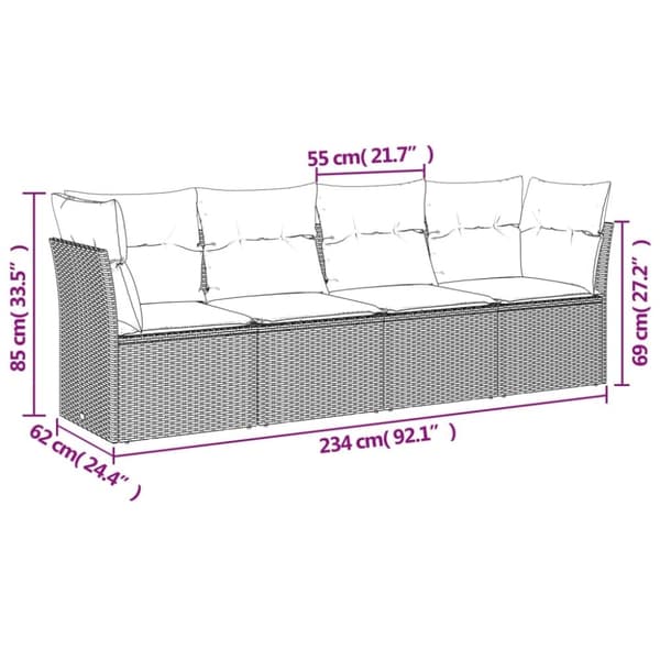 vidaXL sofasæt til haven 4 dele med hynder polyrattan sort