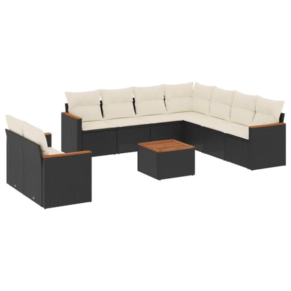 vidaXL sofasæt til haven 10 dele med hynder polyrattan sort