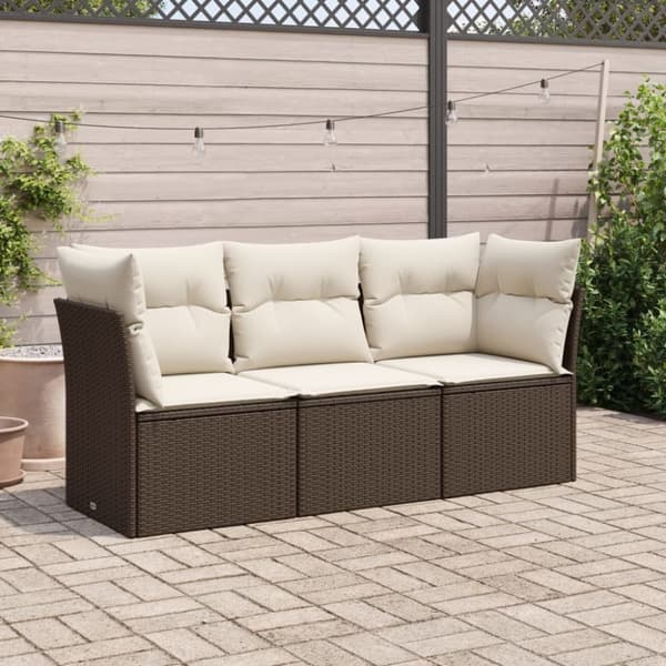 vidaXL sofasæt til haven 3 dele med hynder polyrattan brun