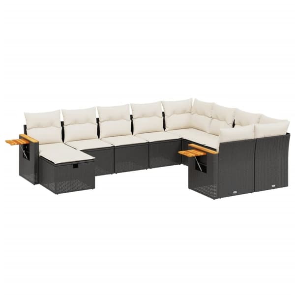 vidaXL sofasæt til haven 10 dele med hynder polyrattan sort