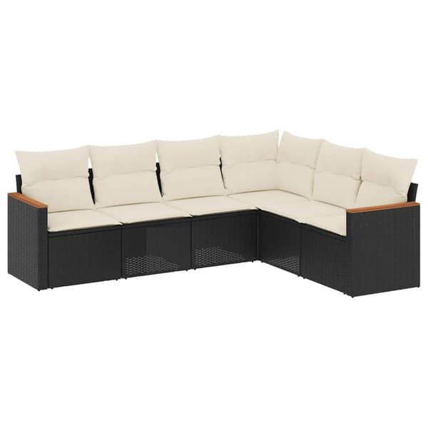 vidaXL sofasæt til haven 6 dele med hynder polyrattan sort