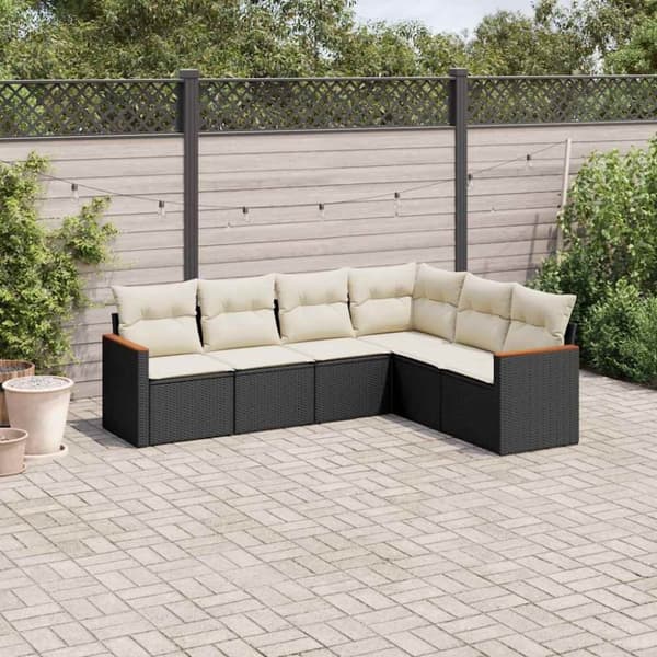vidaXL sofasæt til haven 6 dele med hynder polyrattan sort