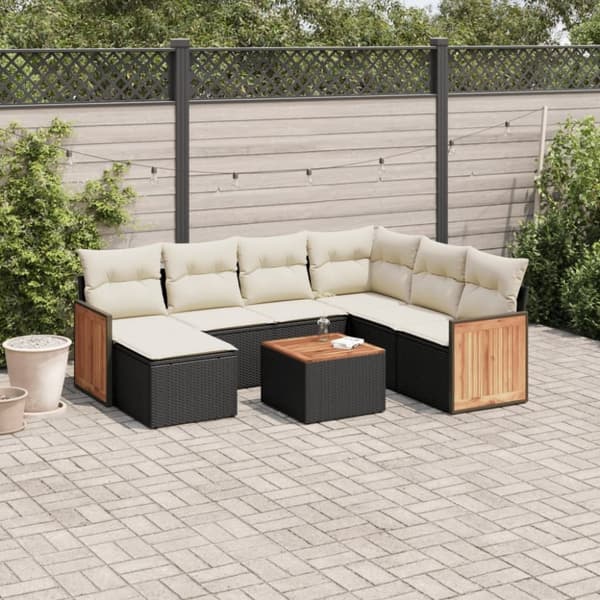 vidaXL sofasæt til haven 8 dele med hynder polyrattan sort