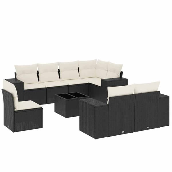 vidaXL sofasæt til haven 9 dele med hynder polyrattan sort