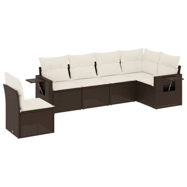vidaXL sofasæt til haven 6 dele med hynder polyrattan brun