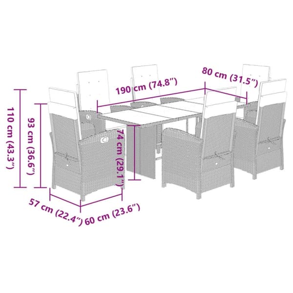 vidaXL Hagespisegruppe med puter 7 deler polyrotting beige