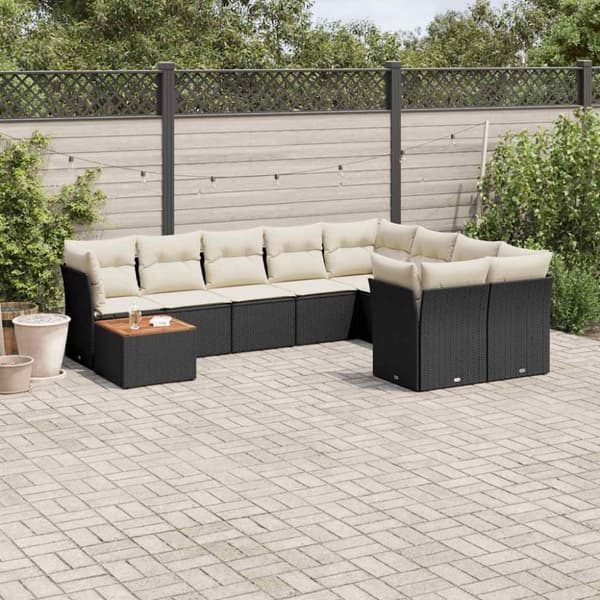 vidaXL sofasæt til haven 10 dele med hynder polyrattan sort