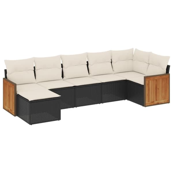 vidaXL sofasæt til haven 7 dele med hynder polyrattan sort