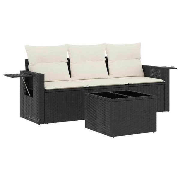 vidaXL sofasæt til haven 4 dele med hynder polyrattan sort