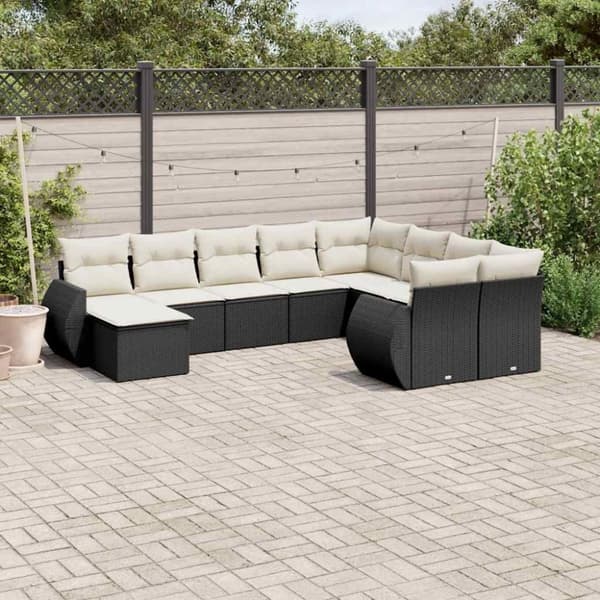 vidaXL sofasæt til haven 10 dele med hynder polyrattan sort