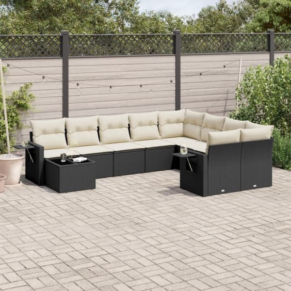 vidaXL sofasæt til haven 10 dele med hynder polyrattan sort