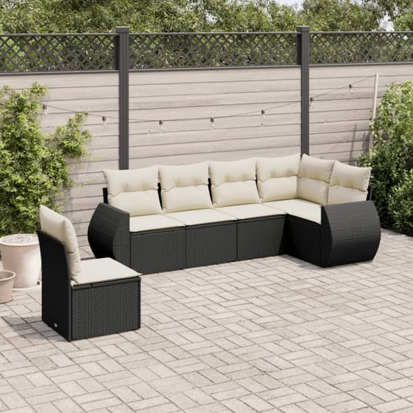 vidaXL sofasæt til haven 6 dele med hynder polyrattan sort