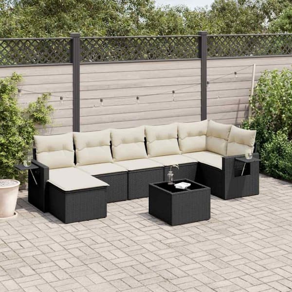 vidaXL sofasæt til haven 8 dele med hynder polyrattan sort