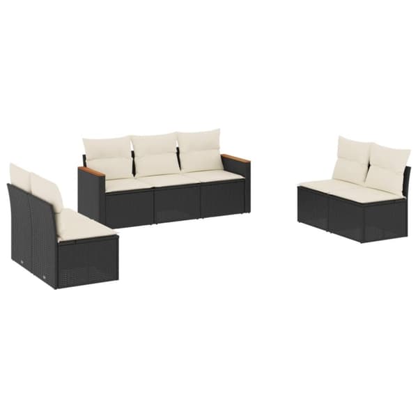 vidaXL sofasæt til haven 7 dele med hynder polyrattan sort